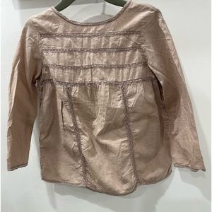 Bonpoint Girls Tan Blouse with Lace Detail Cotton Top size 4